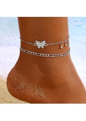 Butterfly Silvery White Rhinestone Anklet Set
