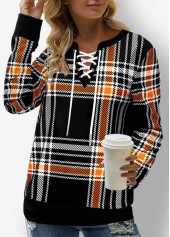 Plaid Lace Up Black Halloween Design Sweatshirt