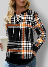 Plaid Lace Up Black Halloween Design Sweatshirt