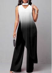 Ombre White Sleeveless Stand Collar Jumpsuit