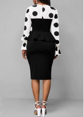 Contrast Flare Cuff Polka Dot Black Dress