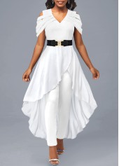 Cold Shoulder White V Neck Jumpsuit