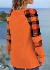 Tartan Print Long Sleeve Orange Halloween Sweatshirt