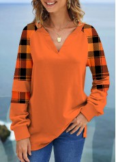 Tartan Print Long Sleeve Orange Halloween Sweatshirt
