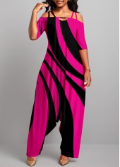 Striped Hot Pink Off Shoulder Jumpsuit