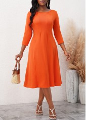 3/4 Sleeve Orange Round Neck Dress