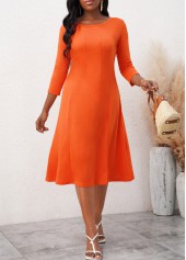 3/4 Sleeve Orange Round Neck Dress