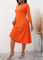 3/4 Sleeve Orange Round Neck Dress