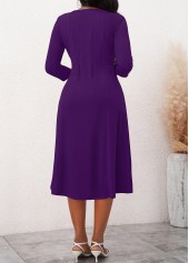 Purple 3/4 Sleeve Round Neck Dress