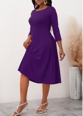 Purple 3/4 Sleeve Round Neck Dress