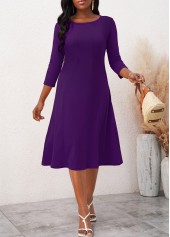 Purple 3/4 Sleeve Round Neck Dress
