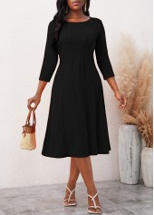 Black 3/4 Sleeve Round Neck Dress