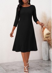 Black 3/4 Sleeve Round Neck Dress