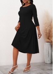 Black 3/4 Sleeve Round Neck Dress