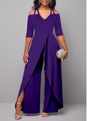 Ankle Length Off Shoulder Purple Jumpsuit
