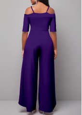 Ankle Length Off Shoulder Purple Jumpsuit