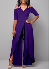 Ankle Length Off Shoulder Purple Jumpsuit