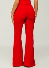 Breathable Belted Red Flare Leg Zipper Fly Pants