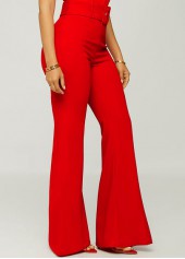 Breathable Belted Red Flare Leg Zipper Fly Pants