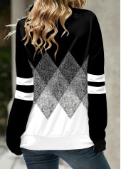 Geometric Print Black Cowl Neck Regular Sleeve Sweatshirt