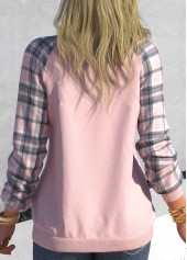 Tartan Print V Neck Dusty Pink Sweatshirt