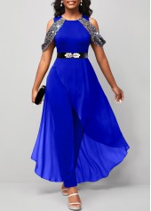 Hot Stamping Sapphire Blue Cold Shoulder Jumpsuit
