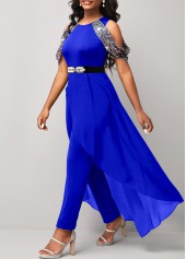 Hot Stamping Sapphire Blue Cold Shoulder Jumpsuit