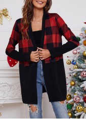 Long Sleeve Tartan Print Red Coat