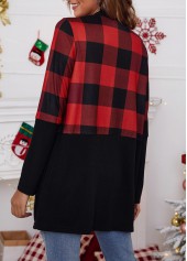 Long Sleeve Tartan Print Red Coat