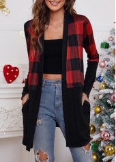 Long Sleeve Tartan Print Red Coat