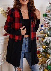 Long Sleeve Tartan Print Red Coat