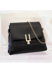 Chains Design Pushlock Black Shoulder Bag