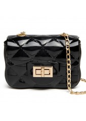 Chains Detail Black Turnlock Shoulder Bag