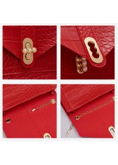 Chains Design Red Turnlock Shoulder Bag