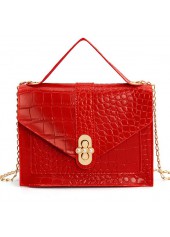 Chains Design Red Turnlock Shoulder Bag