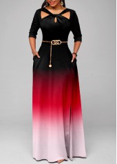 Red Ombre Twist Double Side Pockets Dress