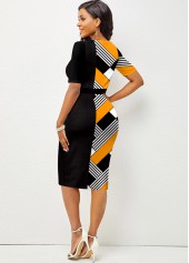 Yellow Geometric Print Round Neck Bodycon Dress