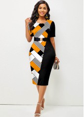 Yellow Geometric Print Round Neck Bodycon Dress