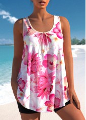Floral Print Pink Wide Strap Tankini Top-No Bottom