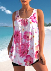 Floral Print Pink Wide Strap Tankini Top-No Bottom