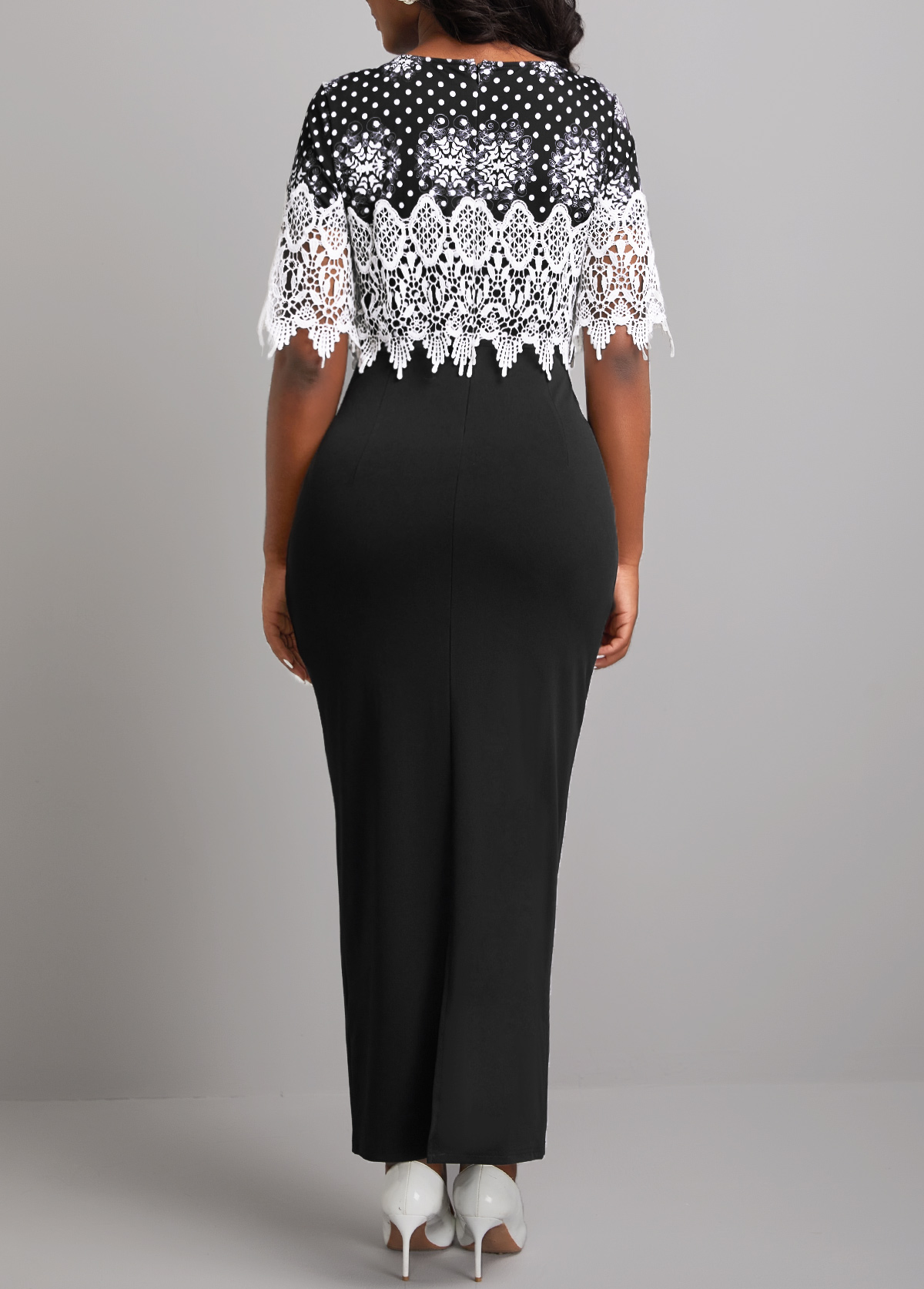 Polka Dot Lace Patchwork Black Bodycon Dress