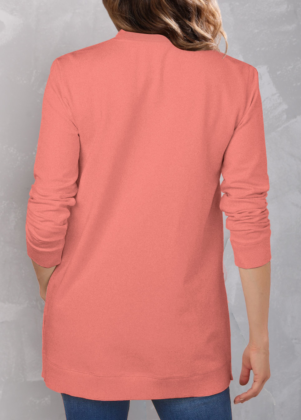Coral Red Double Side Pockets Quarter Button Sweatshirt