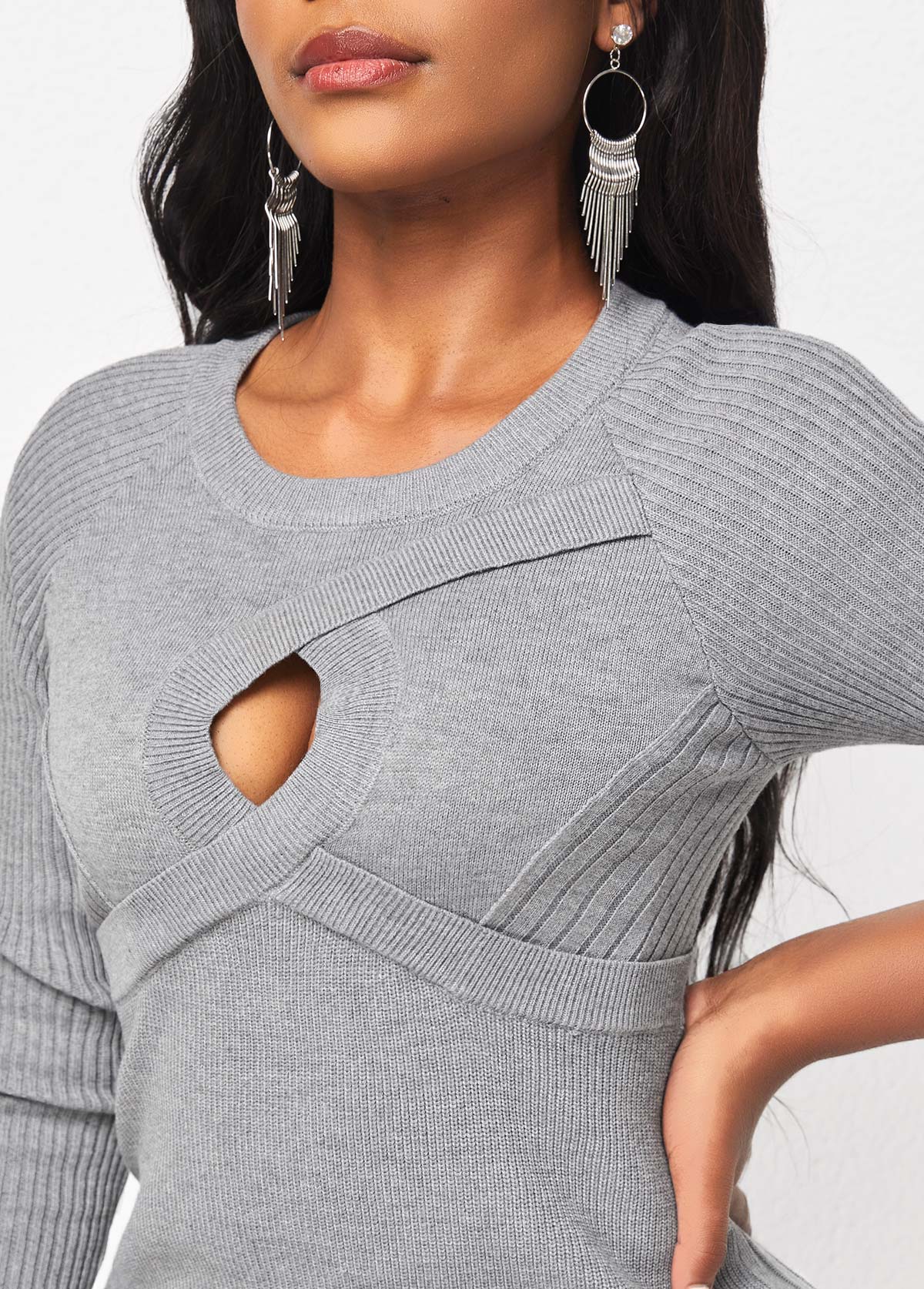 Light Grey Marl Round Neck Cable Sweater
