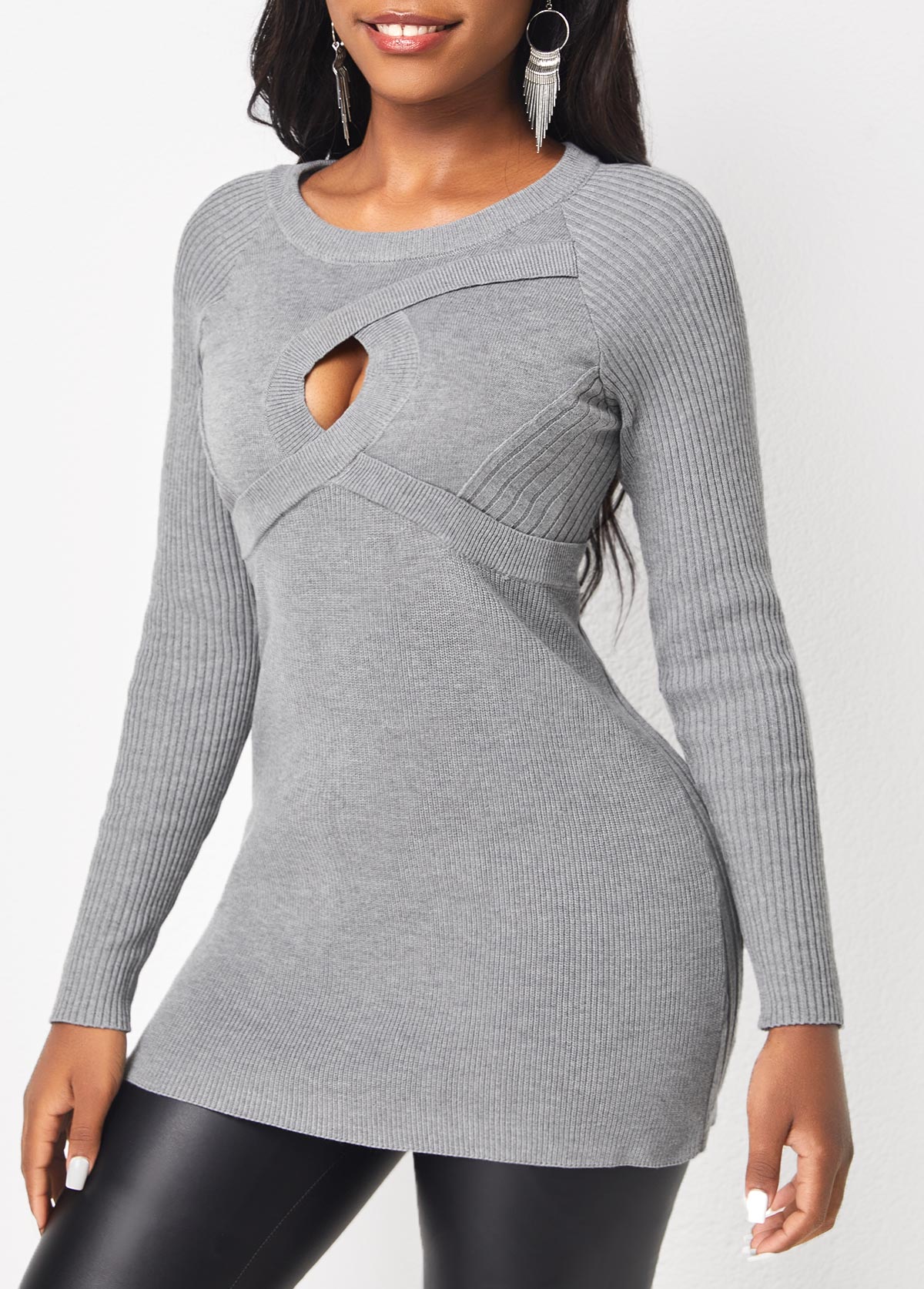 Light Grey Marl Round Neck Cable Sweater