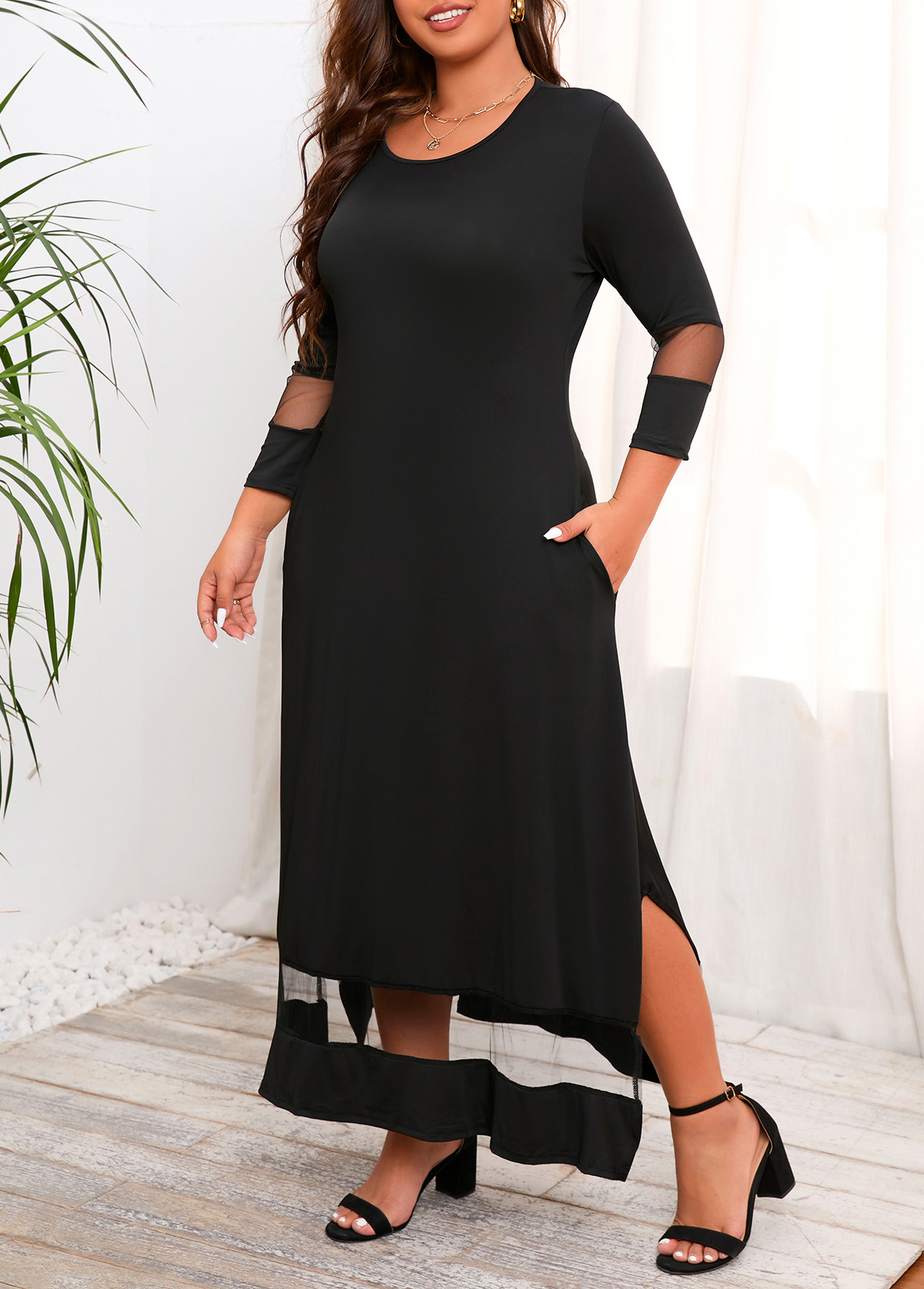 Black Plus Size Pocket Maxi Dress