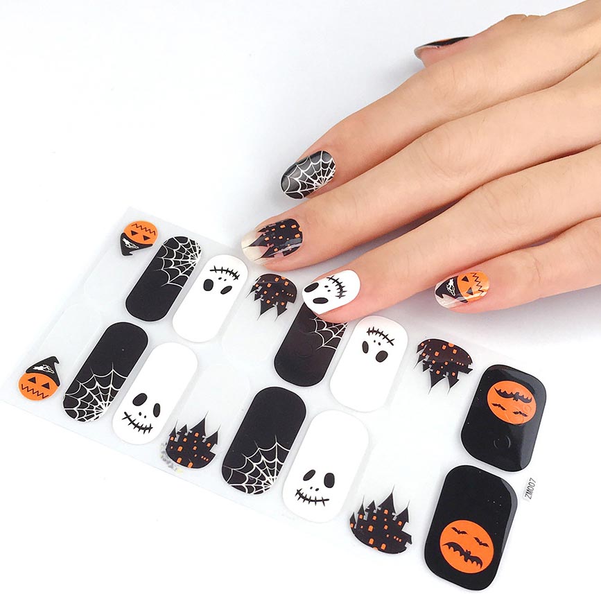 Halloween Pumpkin and Ghost Print Black Nail Sticker