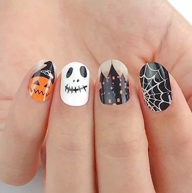 Halloween Pumpkin and Ghost Print Black Nail Sticker