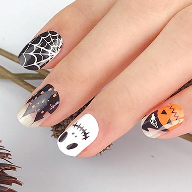 Halloween Pumpkin and Ghost Print Black Nail Sticker