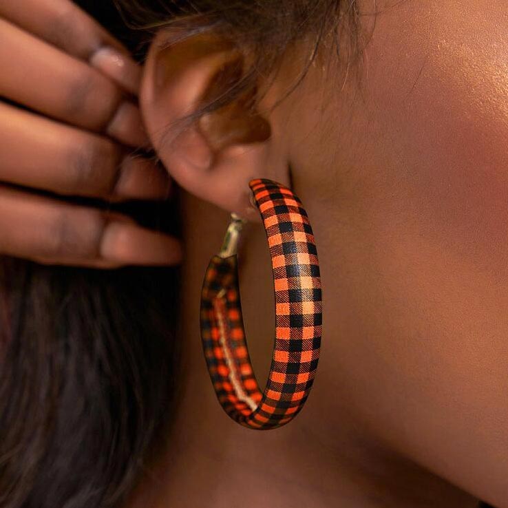 Plaid Alloy Orange Round Design Earrings