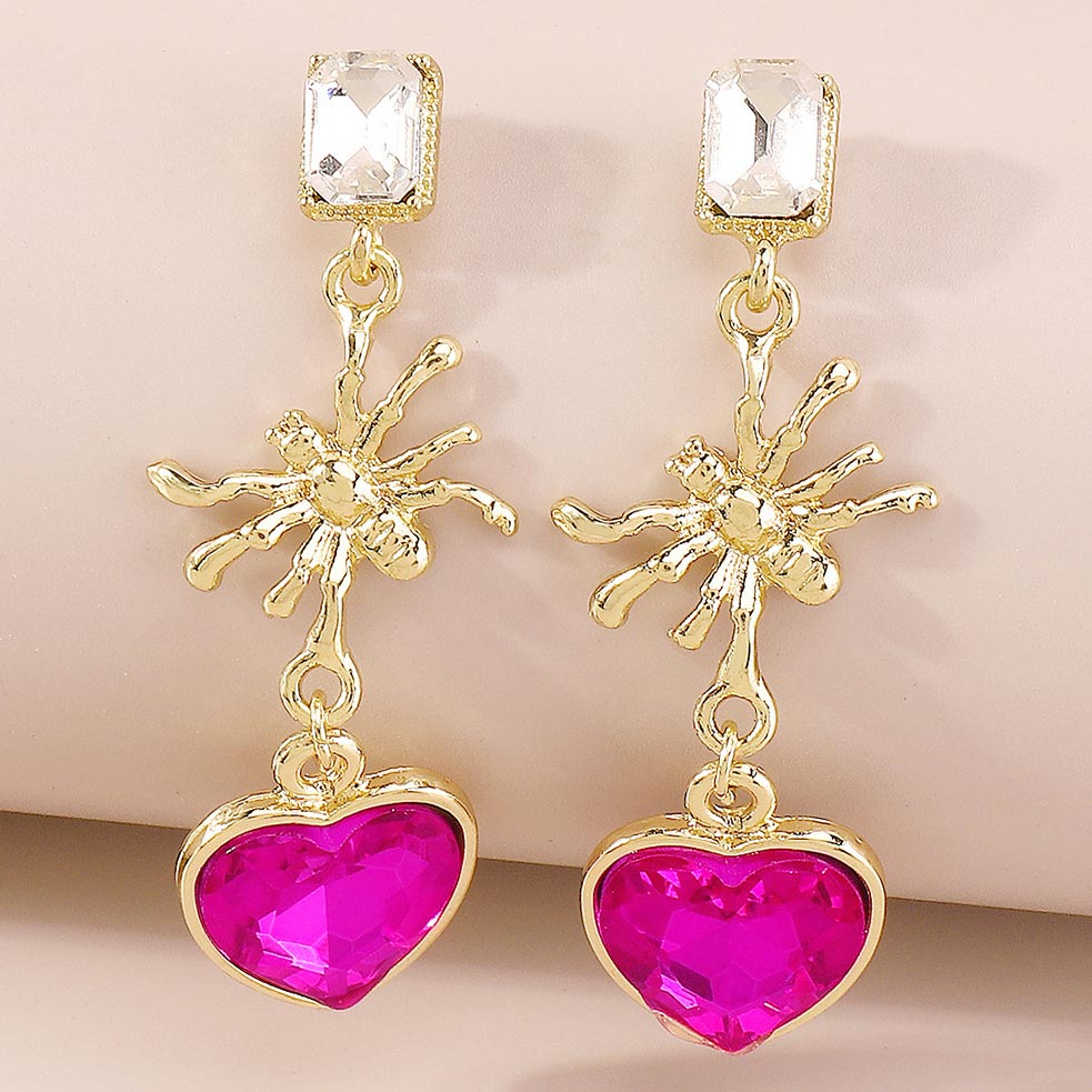 Halloween Artificial Zircon Gold Heart Design Earrings